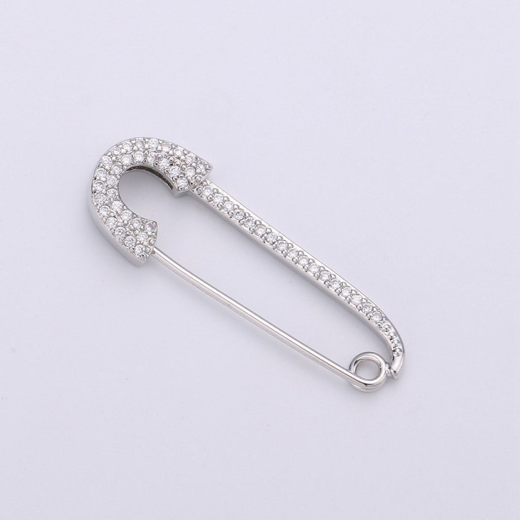 Safety Pin Earrings, Micro Pave Safety Pin Earrings, Safety Pin Jewelry, Gold Safety Pin Earrings, Silver Safety Pin Earrings K-492 K-493