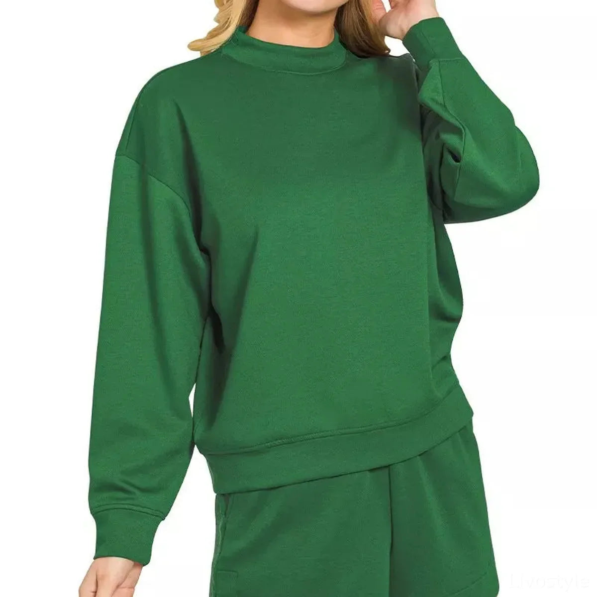 Dark Green Scuba Long Sleeve Sweatshirt and Shorts Set