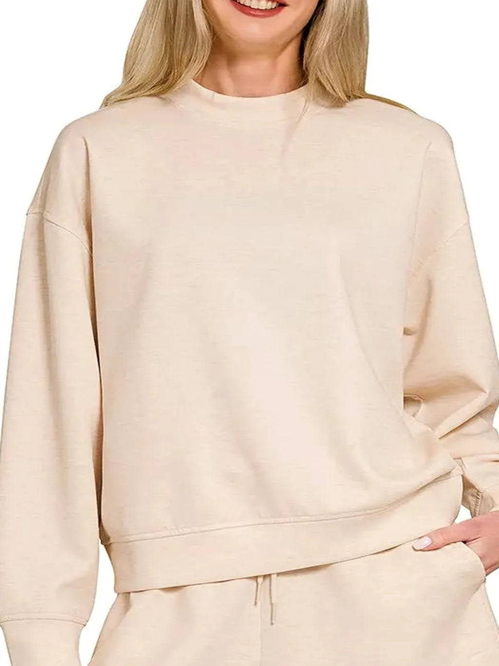 Heather Beige Scuba Long Sleeve Sweatshirt and Shorts Set