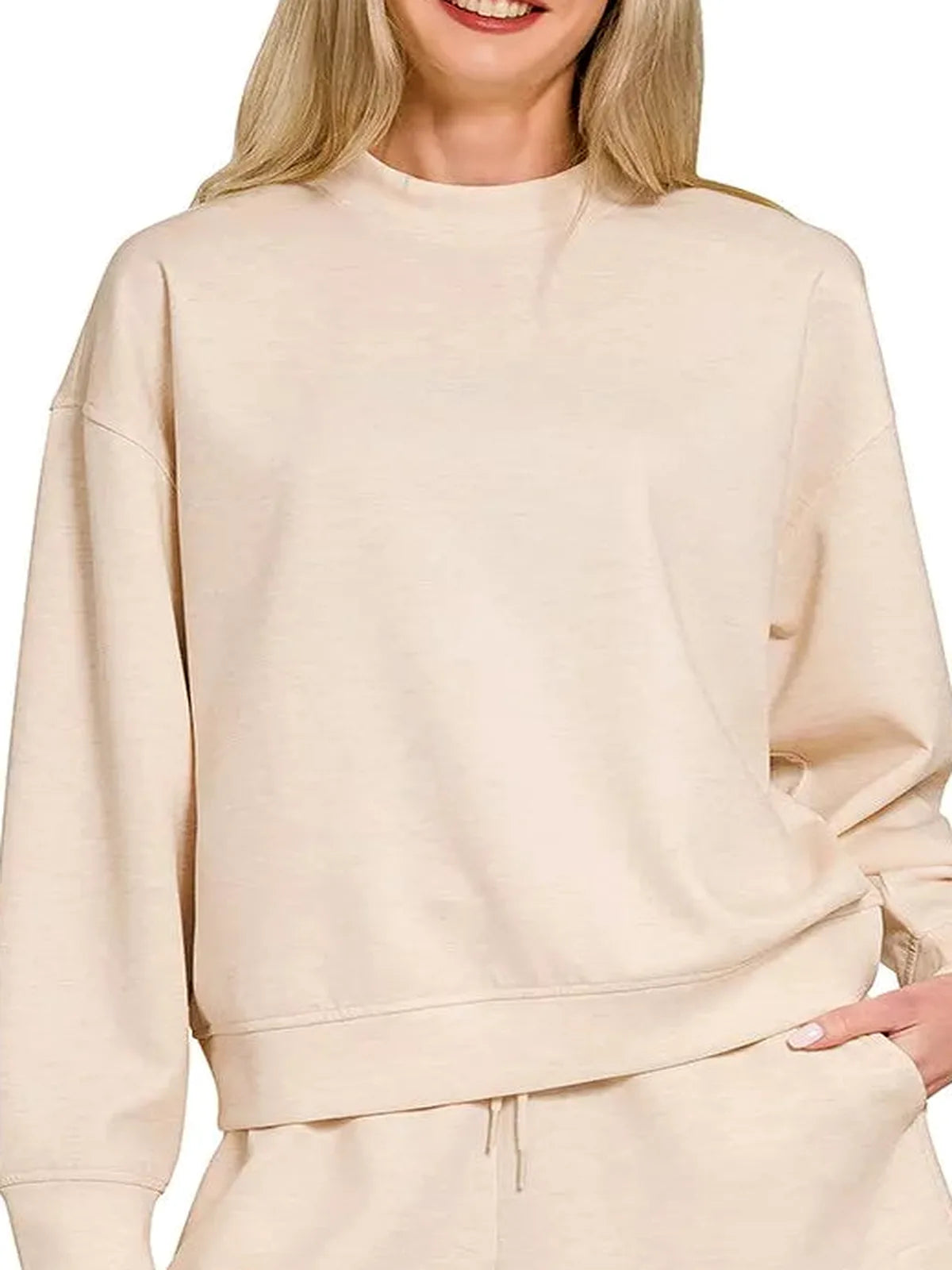 Heather Beige Scuba Long Sleeve Sweatshirt and Shorts Set