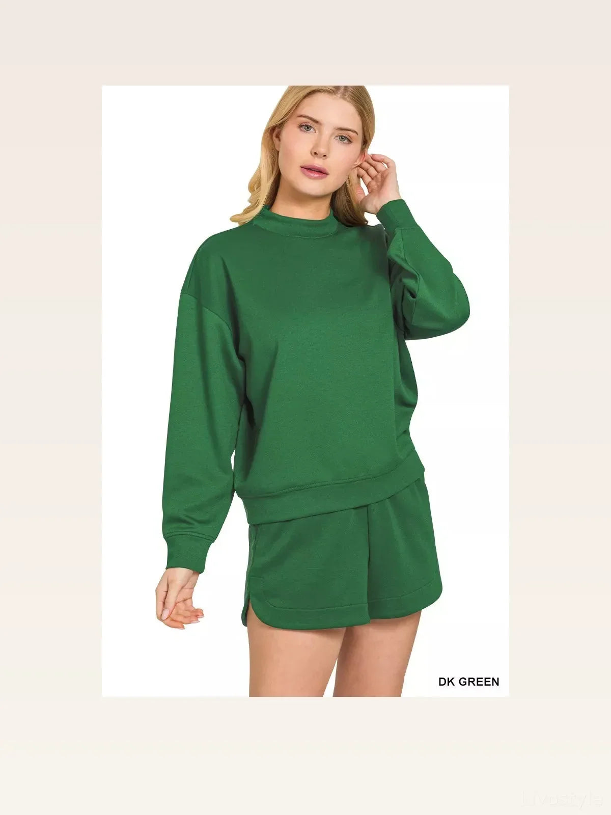 Dark Green Scuba Long Sleeve Sweatshirt and Shorts Set