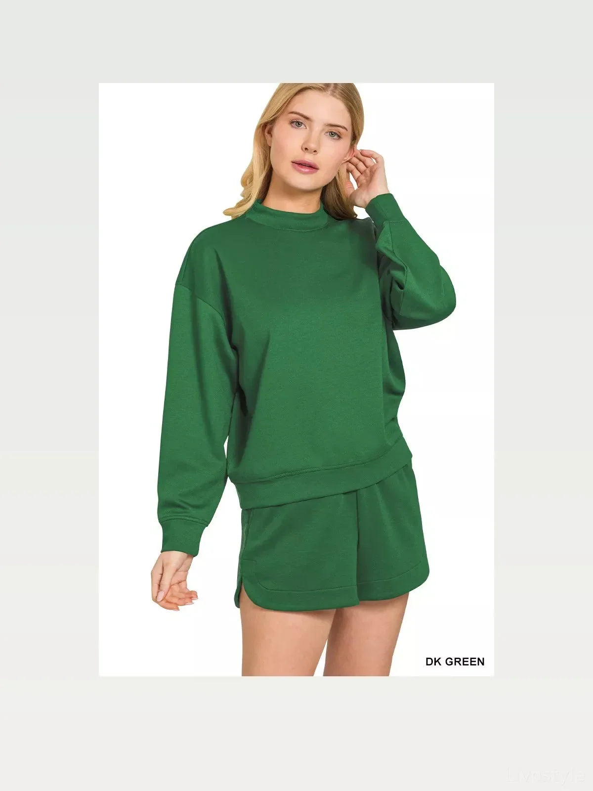Dark Green Scuba Long Sleeve Sweatshirt and Shorts Set