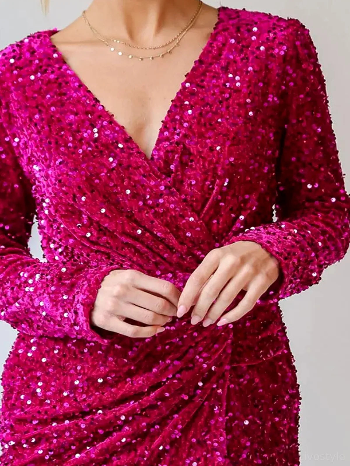 Sequin Surplice Long Sleeve Mini Dress
