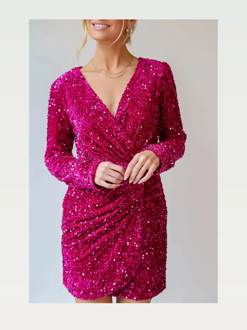 Sequin Surplice Long Sleeve Mini Dress