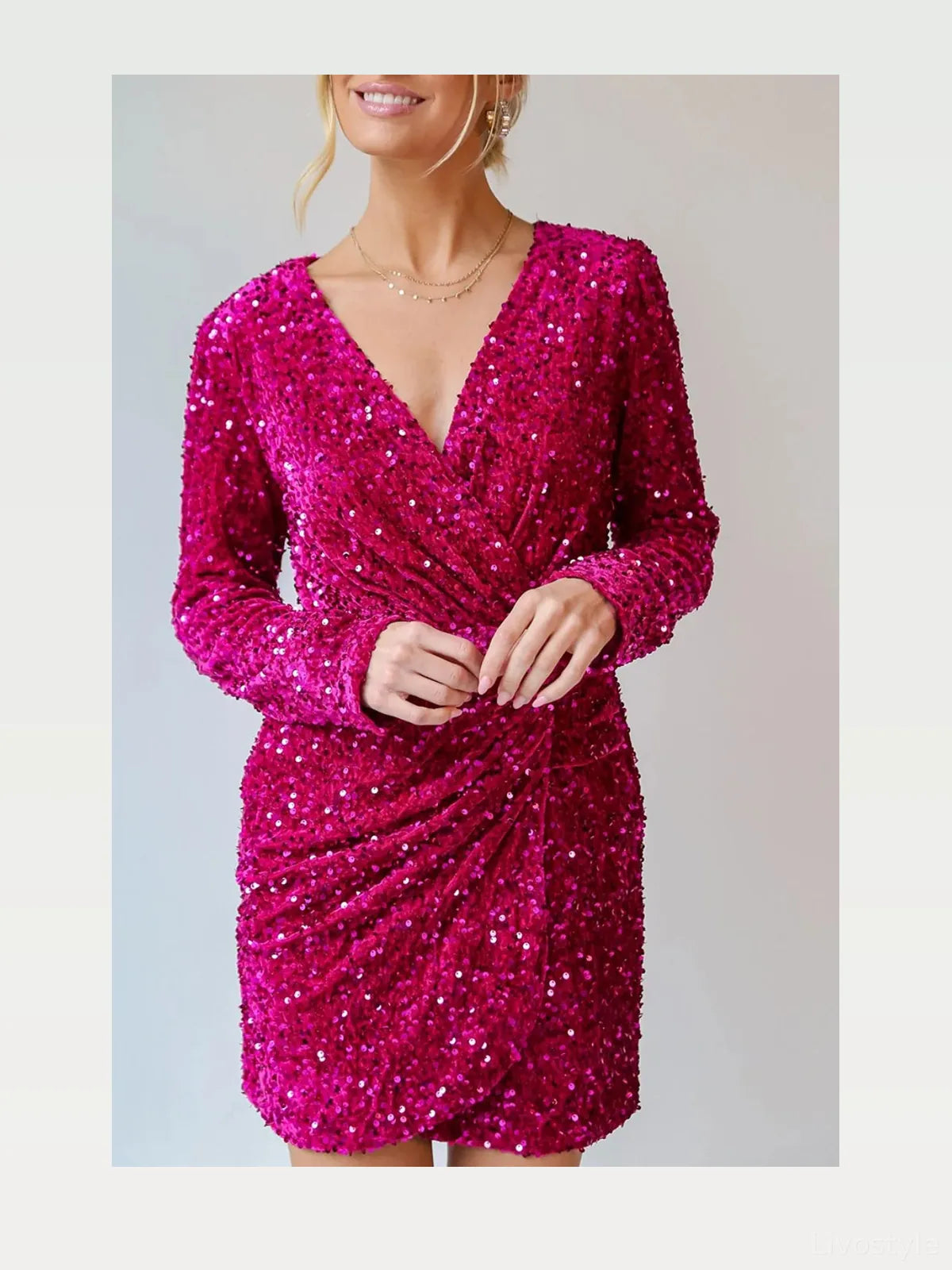 Sequin Surplice Long Sleeve Mini Dress