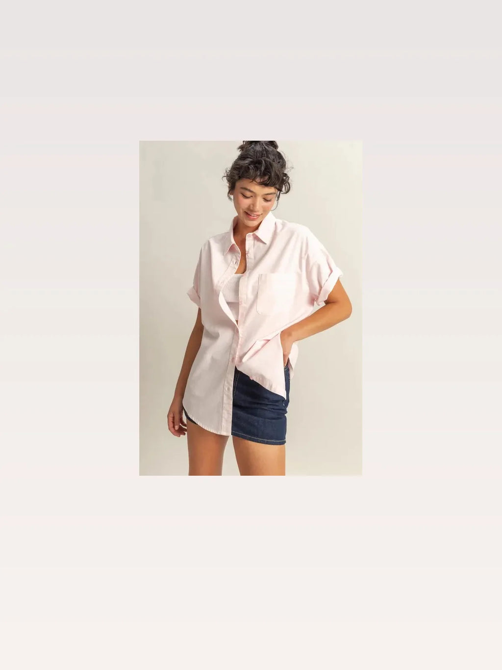 Oversized Short Sleeve Button-Down Shirt in a Cotton Blend