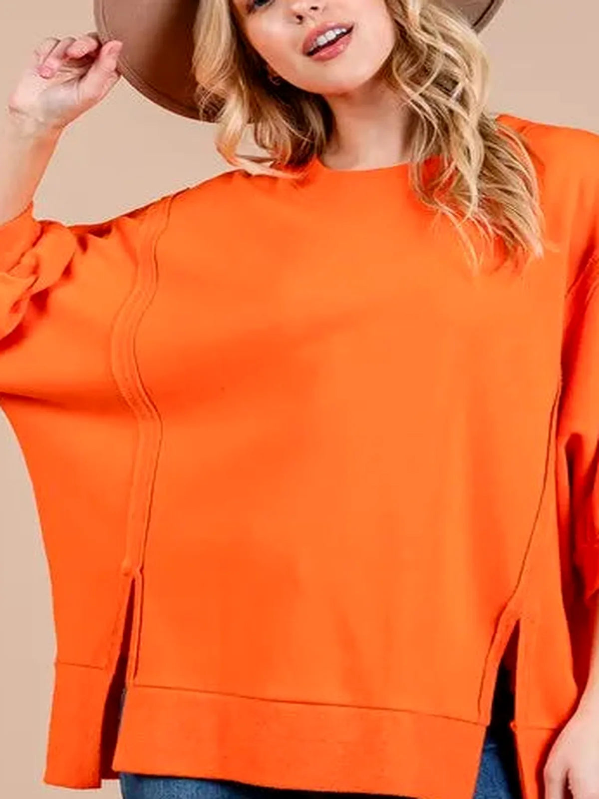Side Slit Puff Sleeve Drop Shoulder Sweatshirt