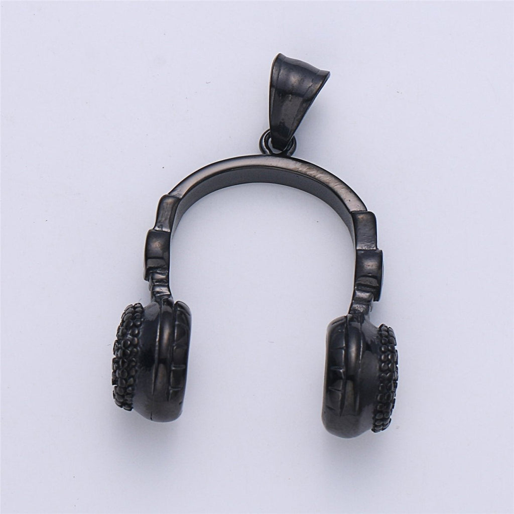 Silver Headphone Pendant, Black Headset Charm, Gold DJ Charm, Music Charms, Gold Beats Pendant Hip Hop Pendant Men Jewelry J-678~J-680
