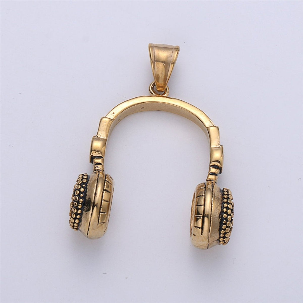 Silver Headphone Pendant, Black Headset Charm, Gold DJ Charm, Music Charms, Gold Beats Pendant Hip Hop Pendant Men Jewelry J-678~J-680