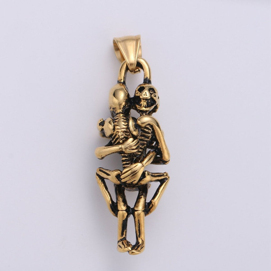 Silver Skull Forever Love Sex Pendant, Silver Sex Skull Hug Pendant, Stainless Steel Skull Skeleton Pendant for Men Jewelry J-799