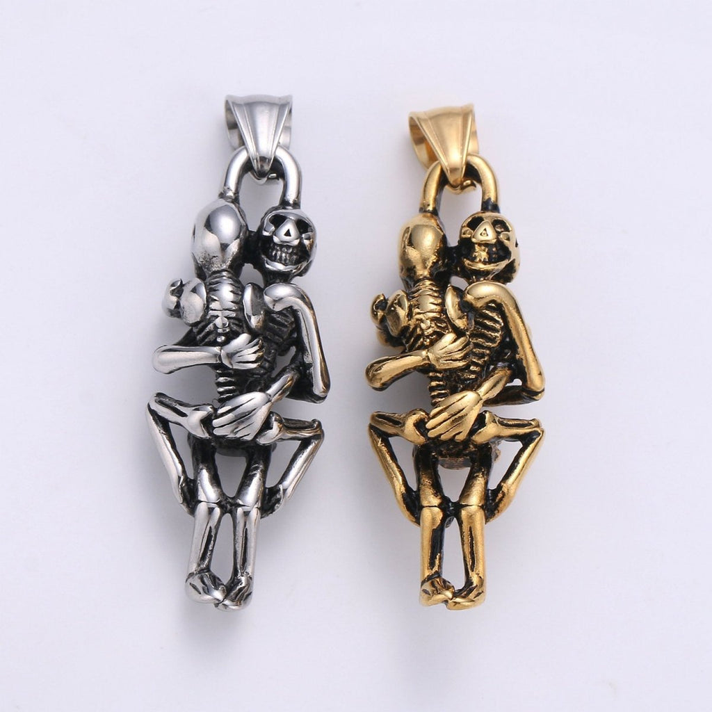 Silver Skull Forever Love Sex Pendant, Silver Sex Skull Hug Pendant, Stainless Steel Skull Skeleton Pendant for Men Jewelry J-799