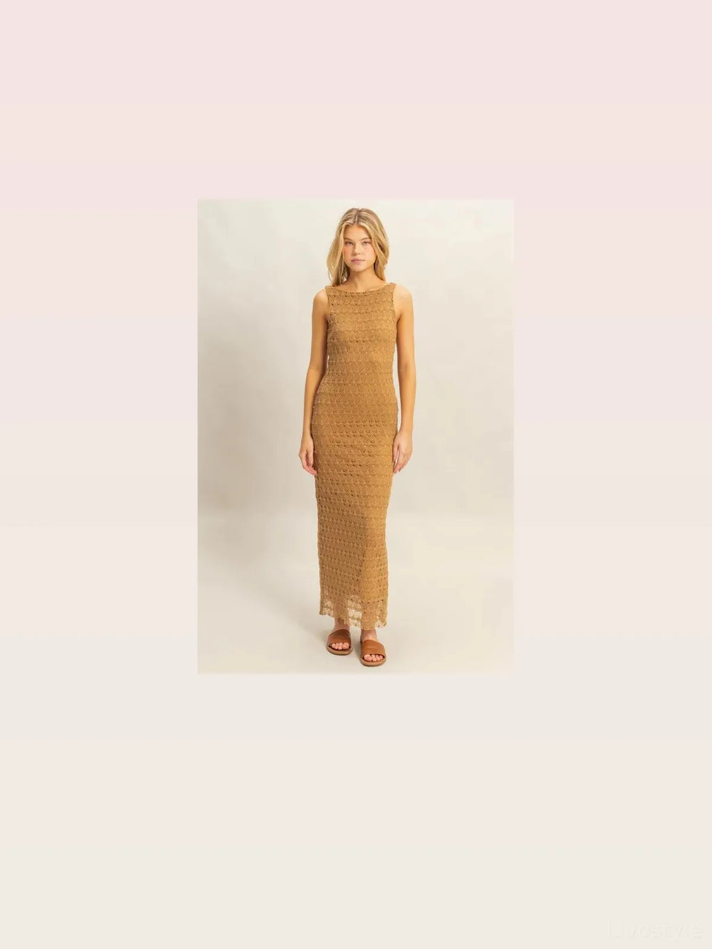 Bohemian Crochet Sleeveless Maxi Dress with Open Back