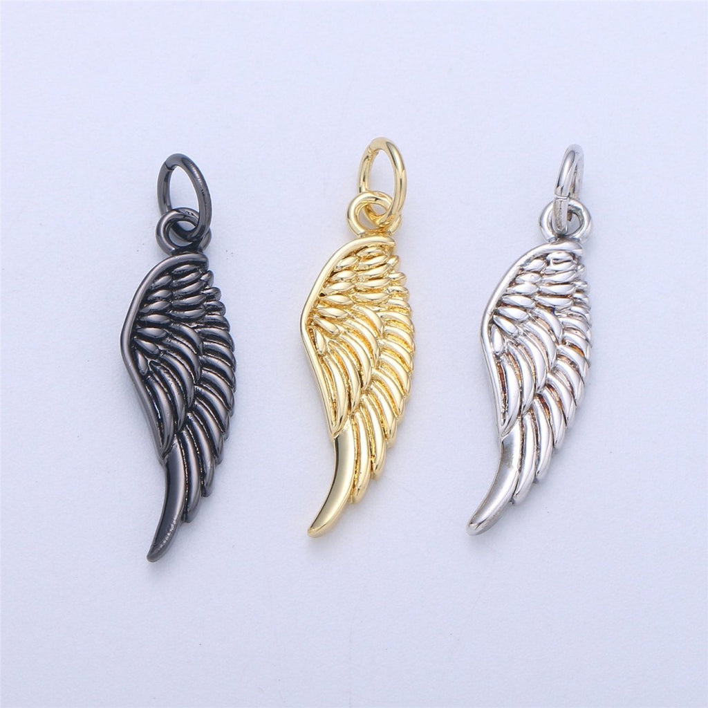 Small Angel Wing Charm, Gold Angel Wing Charm, Silver Wings, Black Guardian Angel Wing Charms, Angel Wing Jewelry, Dainty Charm Bracelet C-926