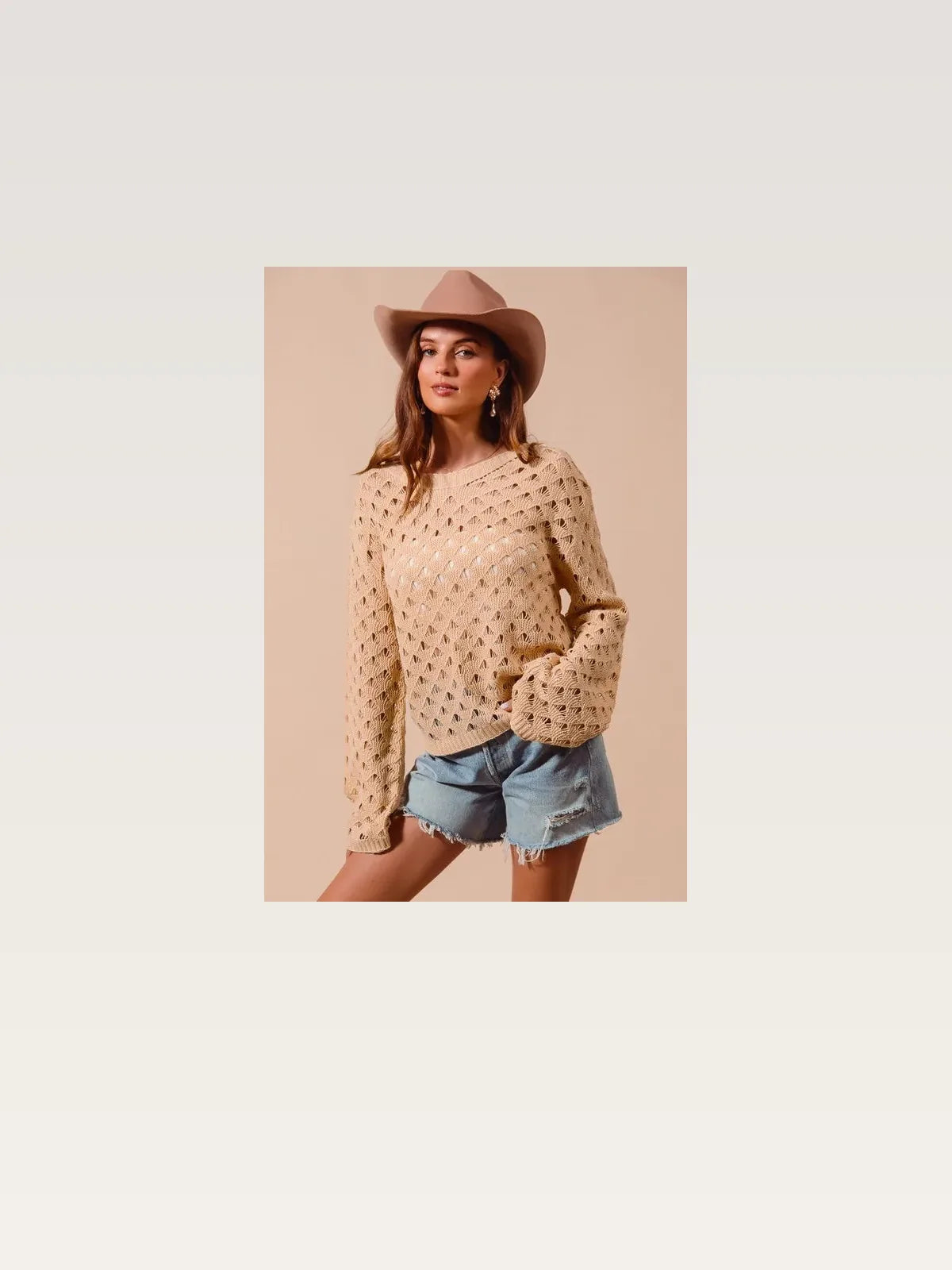 Geometric Pattern Open Knit Lightweight Sweater