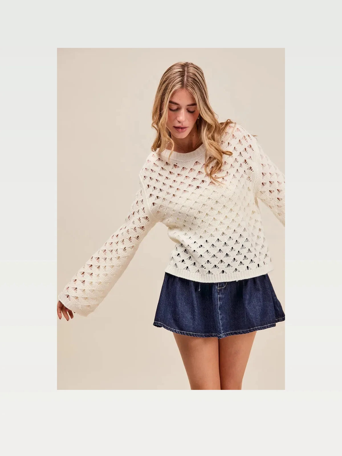 Geometric Pattern Open Knit Lightweight Sweater