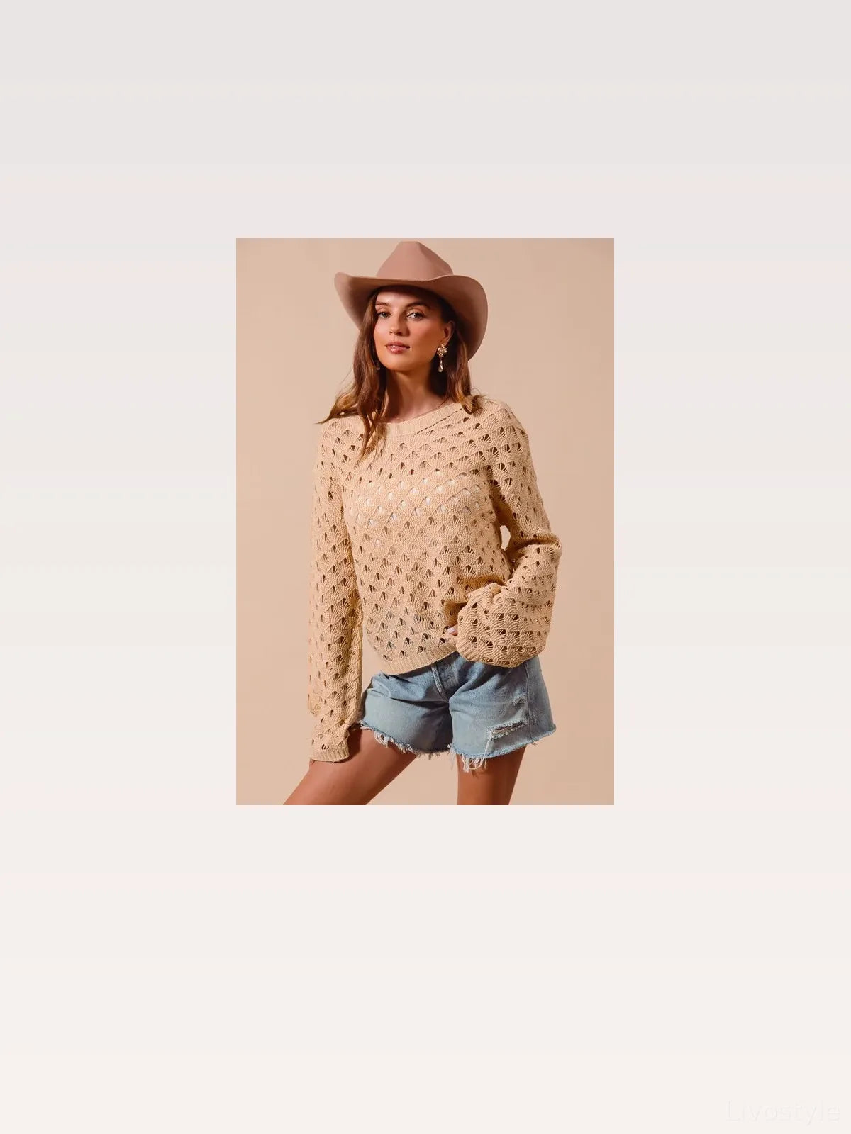 Geometric Pattern Open Knit Lightweight Sweater