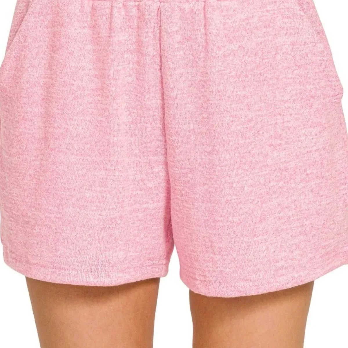Soft Melange Hacci Elastic Waist Shorts with Pockets