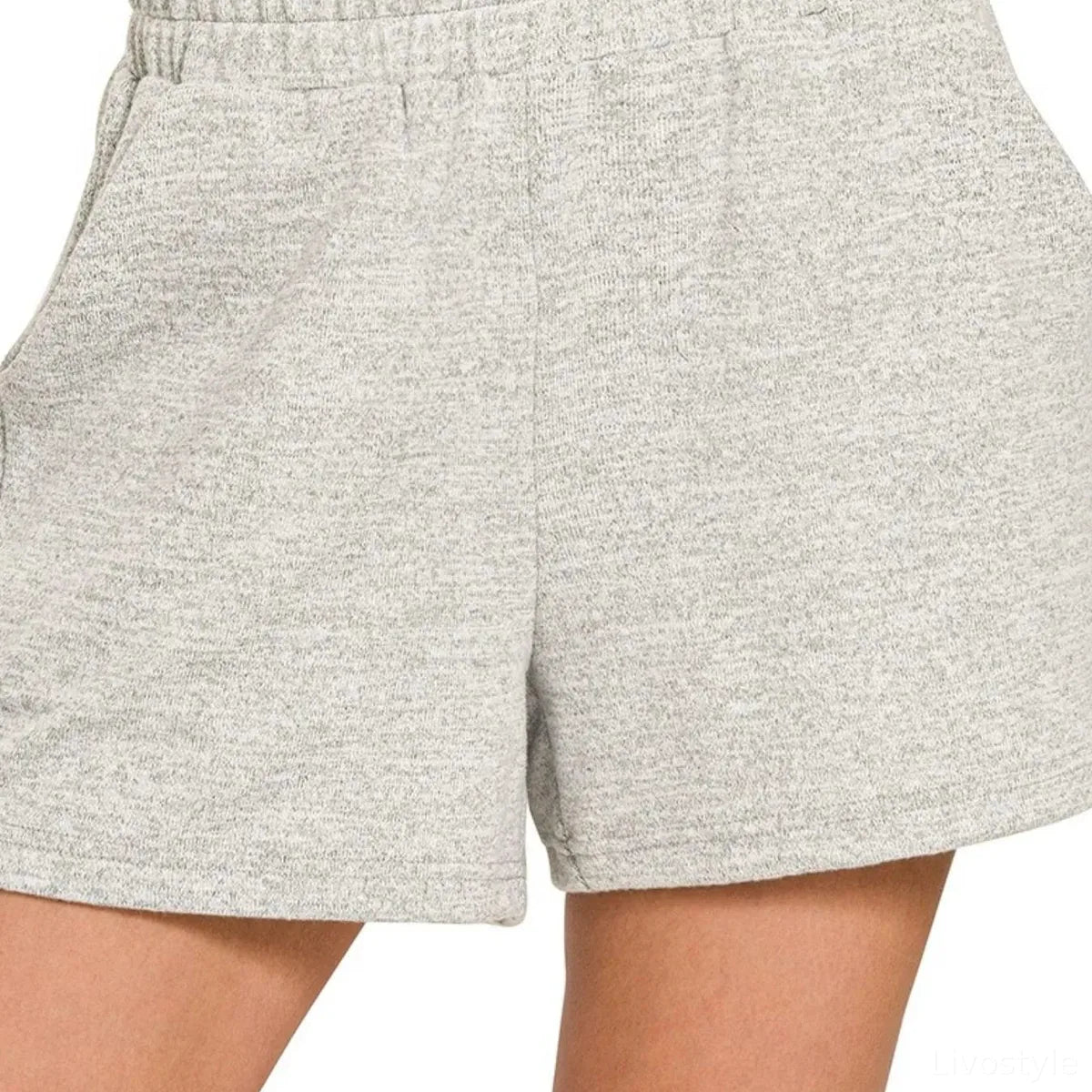 Soft Melange Hacci Knit Shorts with Elastic Waistband