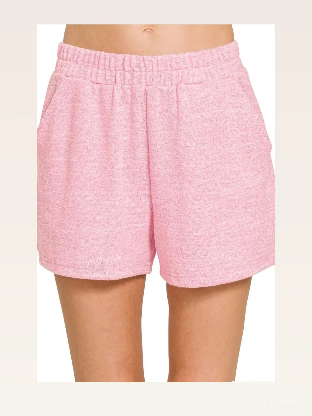 Soft Melange Hacci Elastic Waist Shorts with Pockets