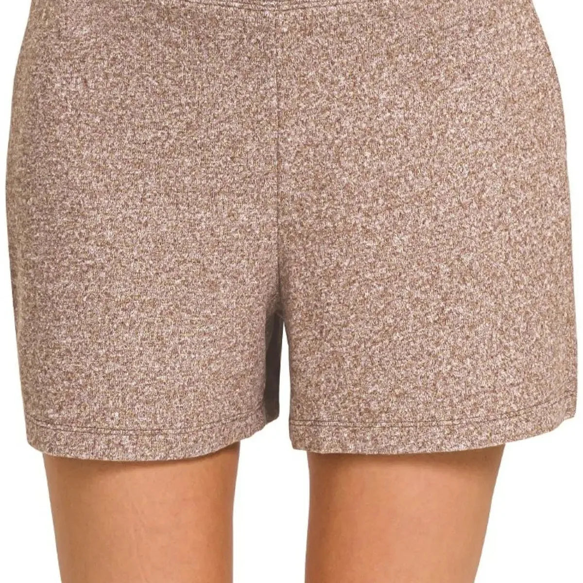 Soft Melange Hacci Knit Elastic Waist Shorts – Brown