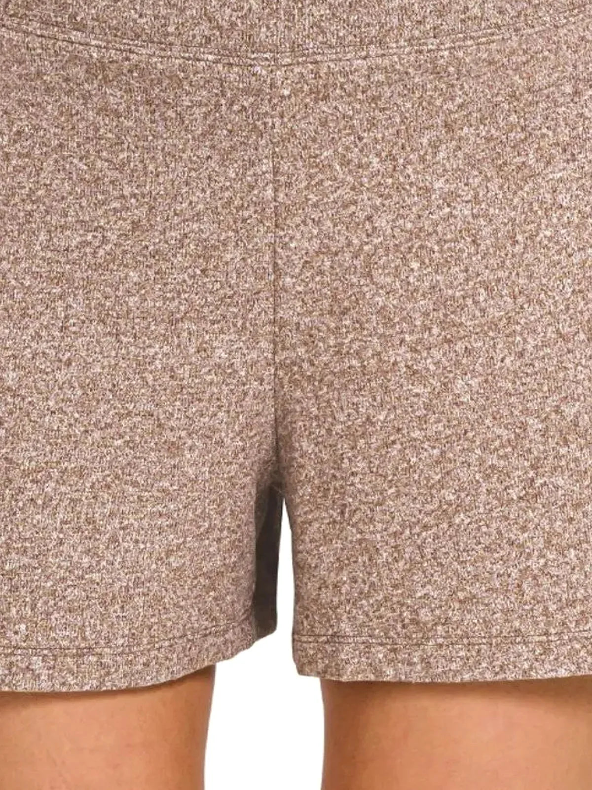 Soft Melange Hacci Knit Elastic Waist Shorts – Brown