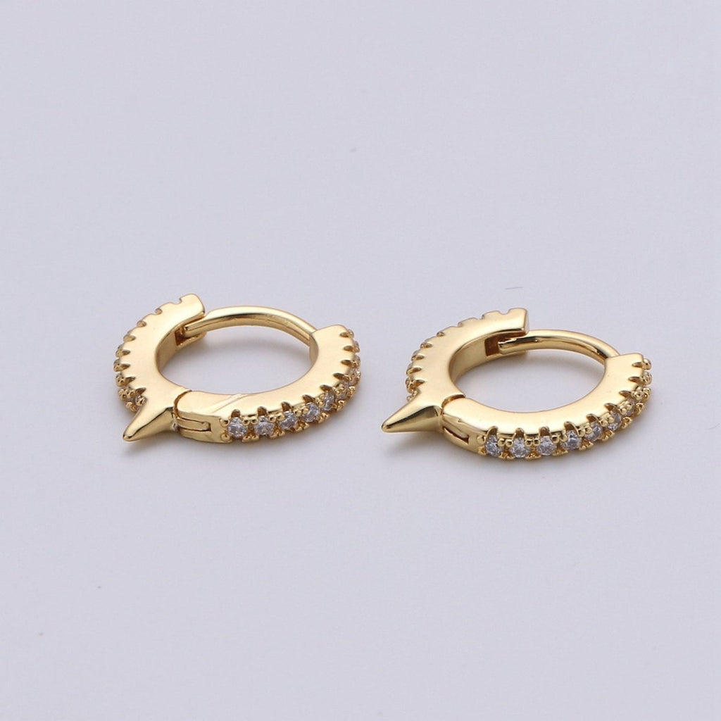 Spike Gold hoop earrings - huggie hoops earrings - Dainty hoops Earring - Tiny hoops Thin hoops Minimalist Jewelry Micro Pave Earring K-643 K-644