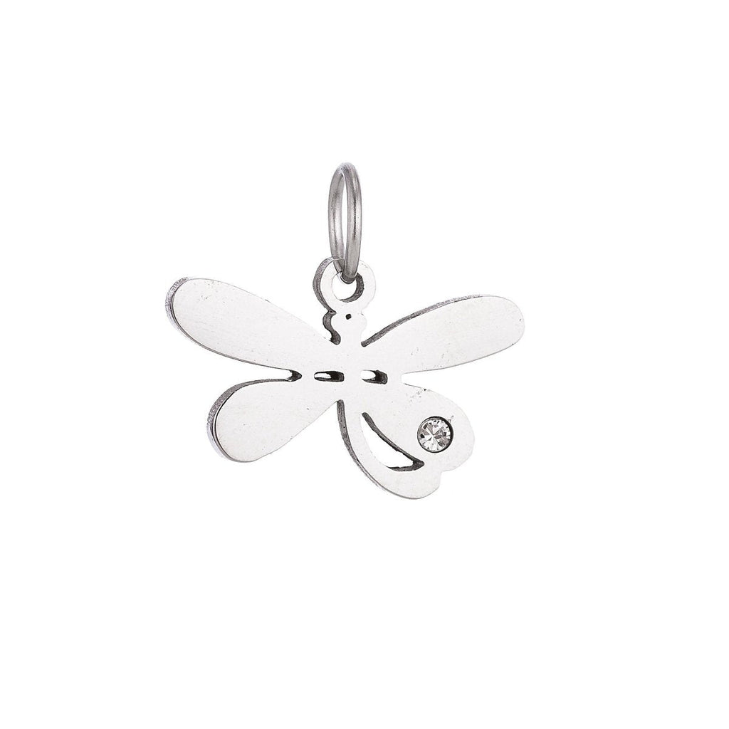 Stainless Steel Gold Lovely Charming Dragonfly Cubic Zirconia Bracelet Charm Necklace Pendant Findings for Jewelry Making E-638