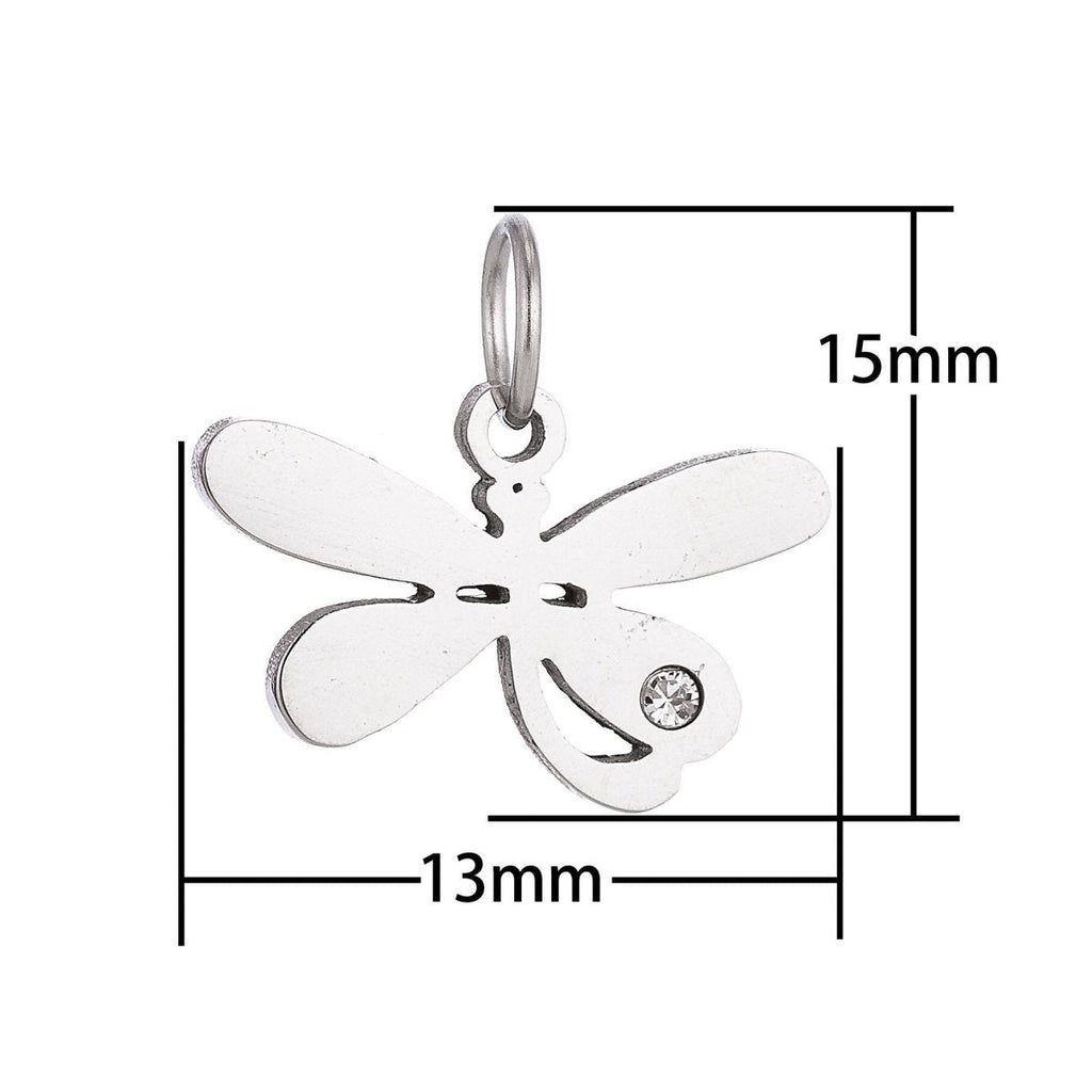 Stainless Steel Gold Lovely Charming Dragonfly Cubic Zirconia Bracelet Charm Necklace Pendant Findings for Jewelry Making E-638