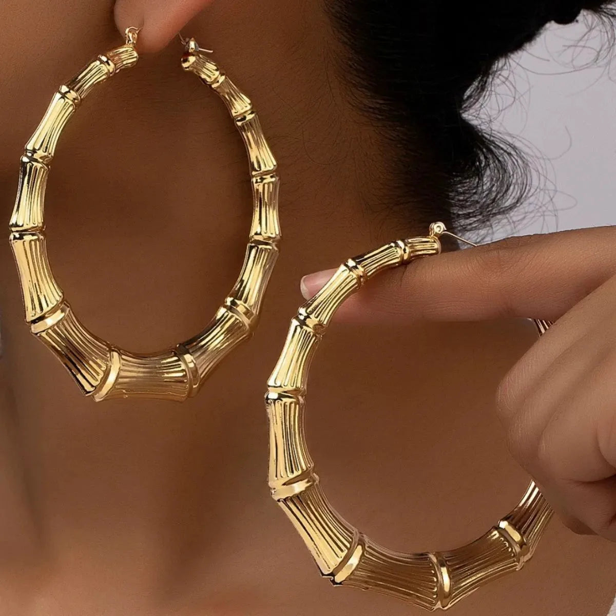 18K Gold-Plated Stainless Steel Textured Hoop Earrings