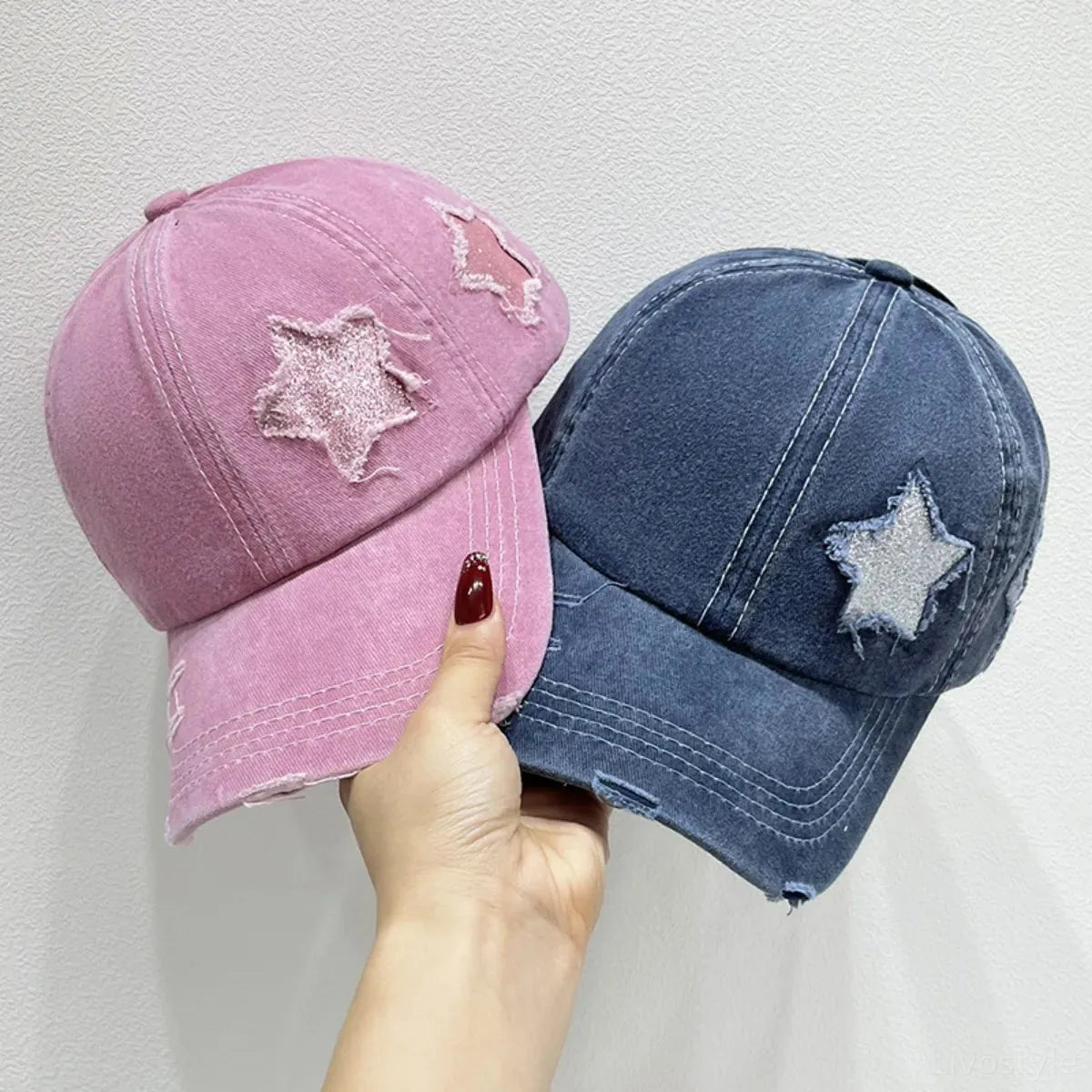 Star Pattern Distressed Cotton Baseball Cap