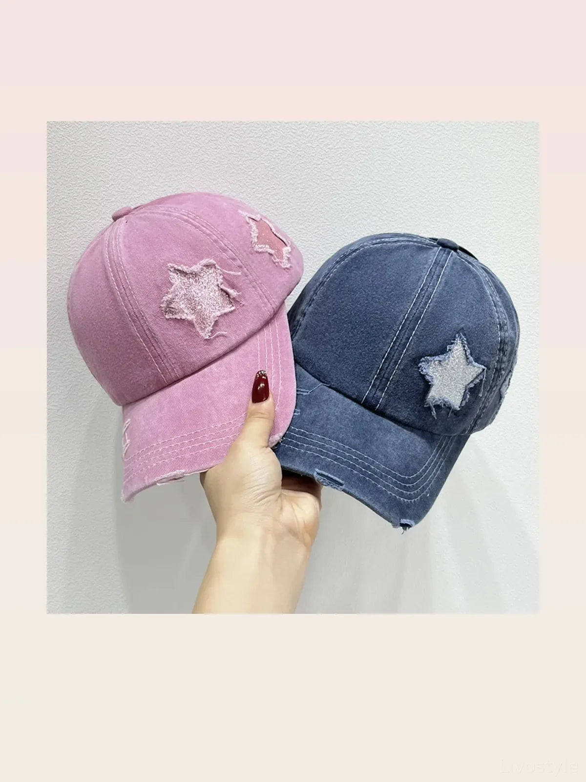 Star Pattern Distressed Cotton Baseball Cap