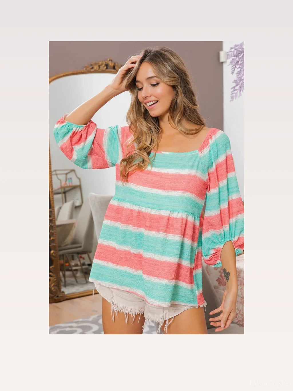 Striped Top with Balloon Sleeves
