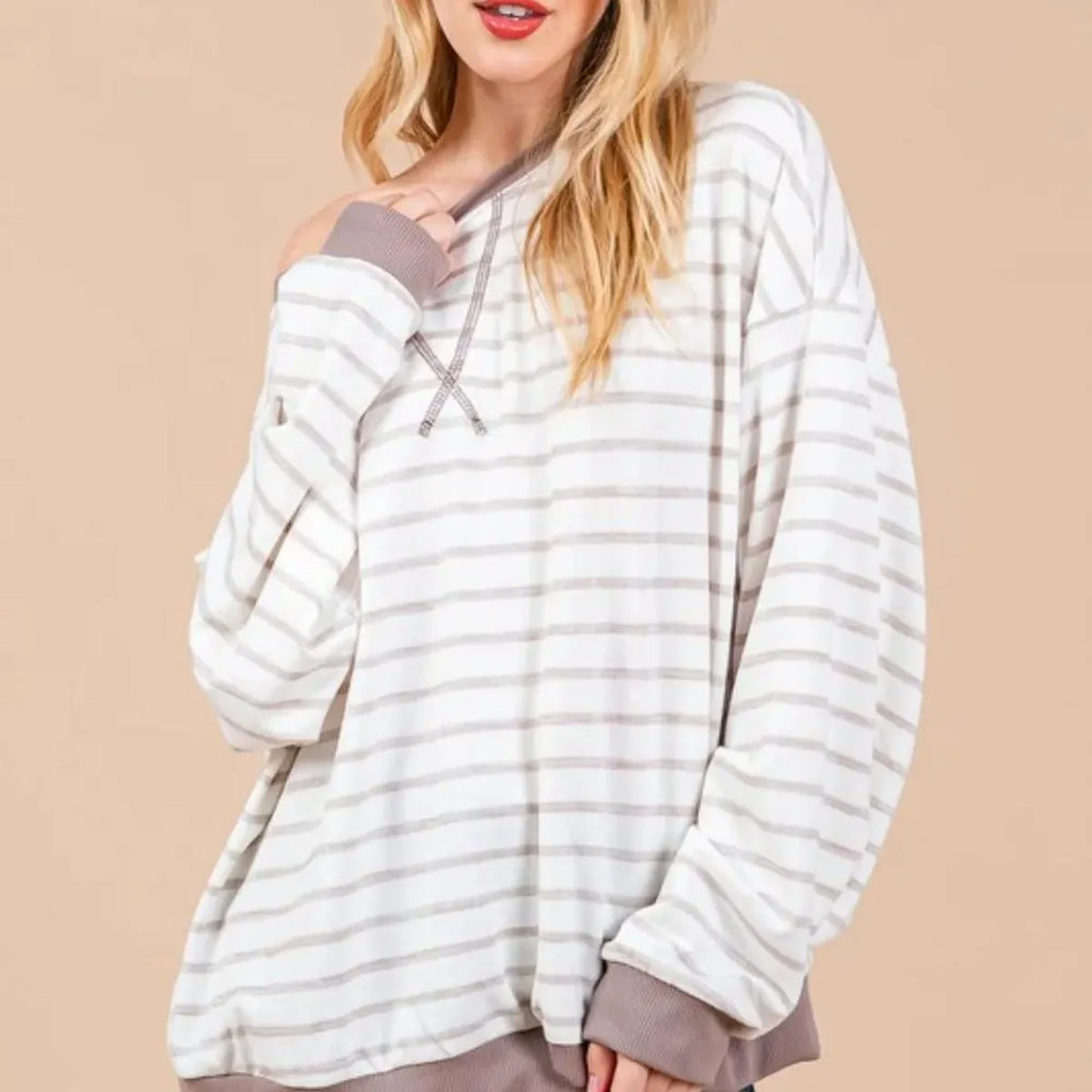 Striped Drop Shoulder Round Neck Sweatshirt