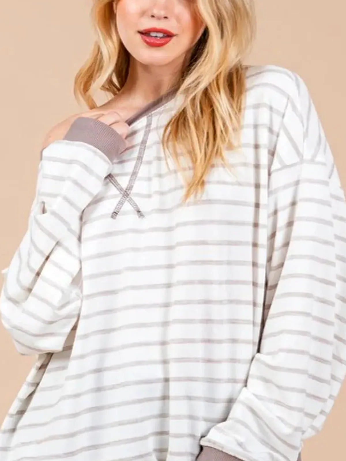 Striped Drop Shoulder Round Neck Sweatshirt