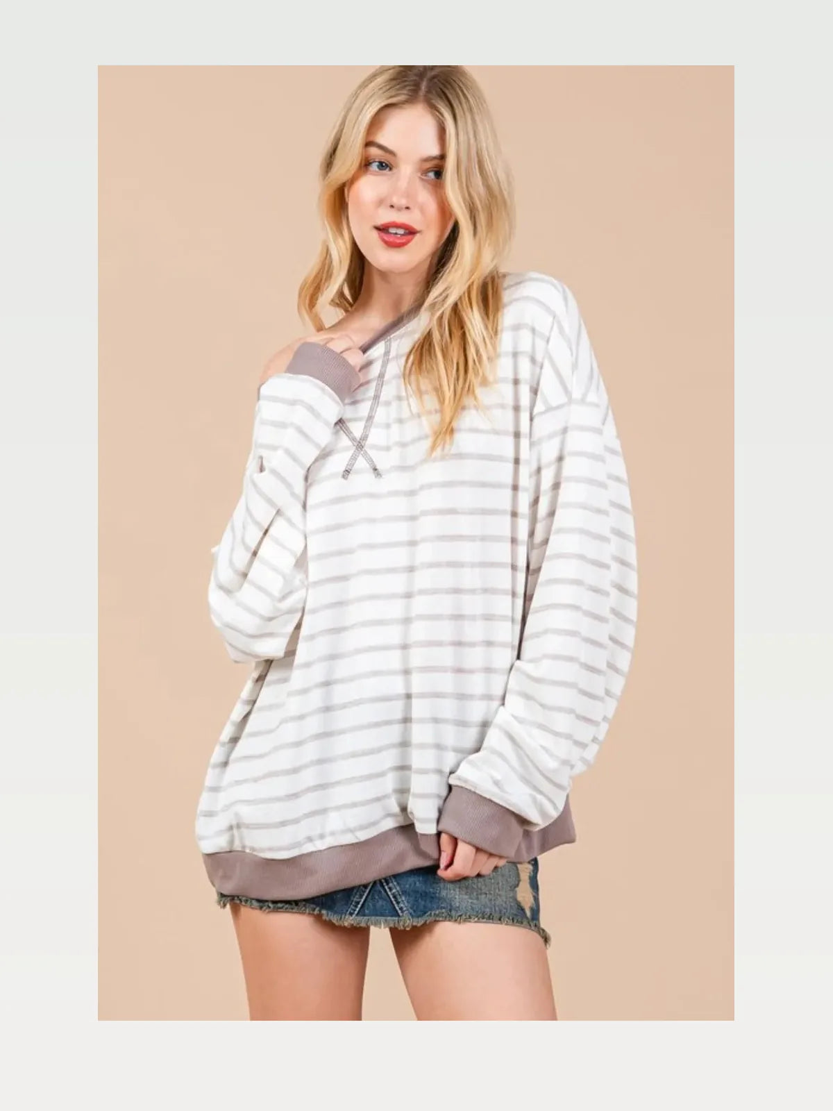 Striped Drop Shoulder Round Neck Sweatshirt