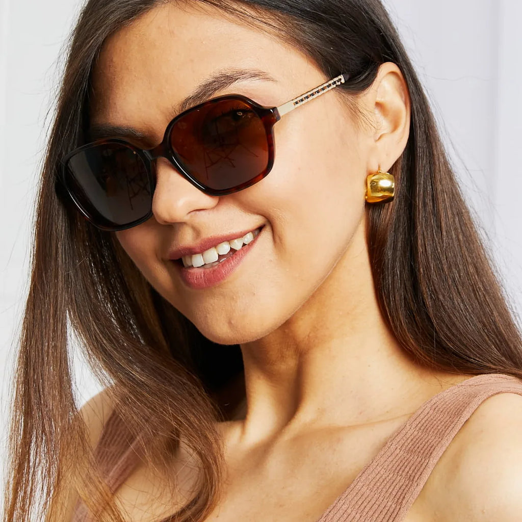 TAC Polarized Full-Rim Square Sunglasses with Gold Hardware