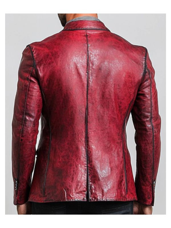 Theo Men's Red Leather Blazer with Chest Pocket