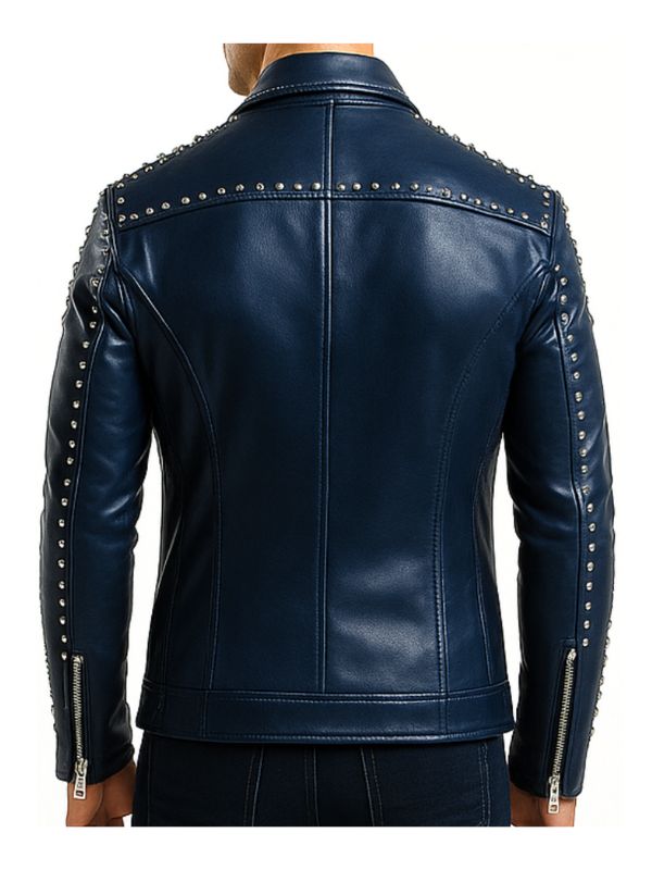 Men's Theodore Blue Leather Biker Jacket