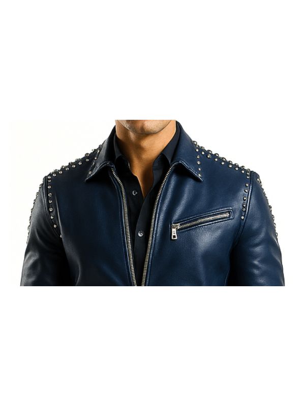 Men's Theodore Blue Leather Biker Jacket