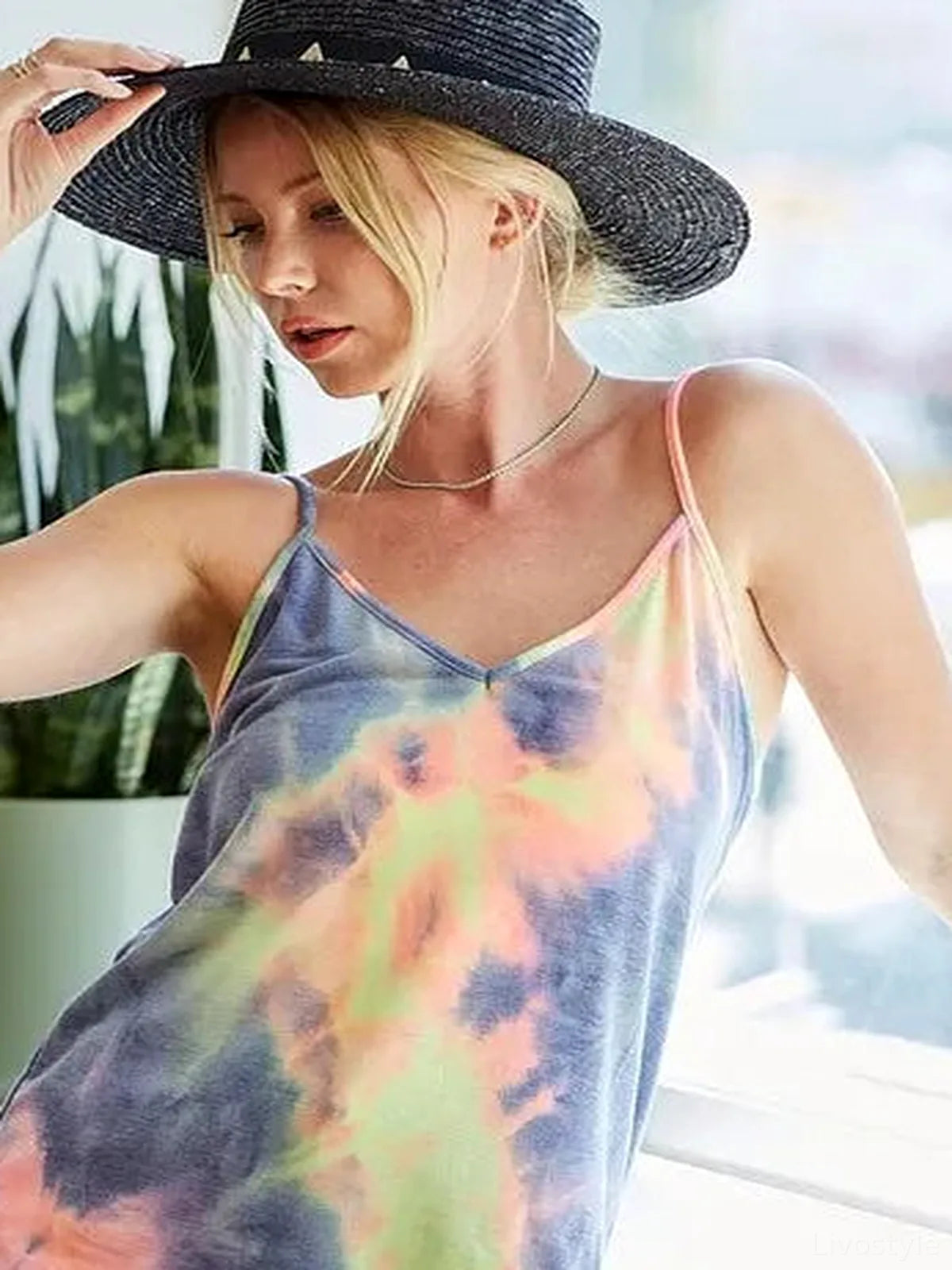 Tie Dye French Terry Knit V-Neck Camisole