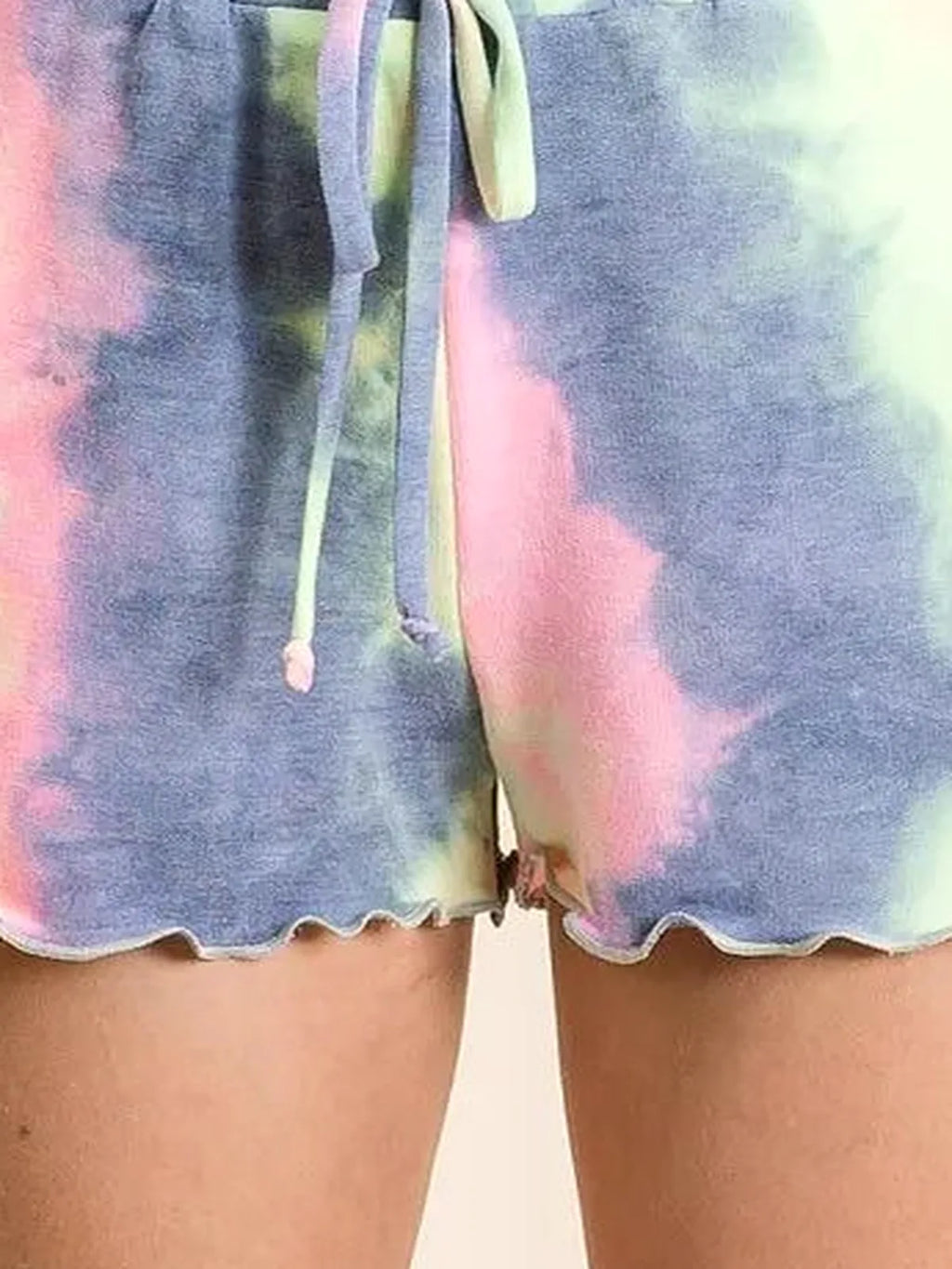 Tie Dye French Terry Shorts with Curly Edge Hem