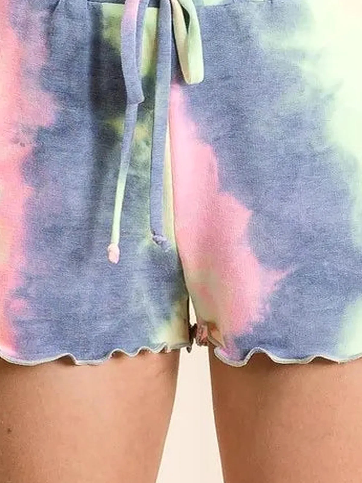 Tie Dye French Terry Shorts with Curly Edge Hem