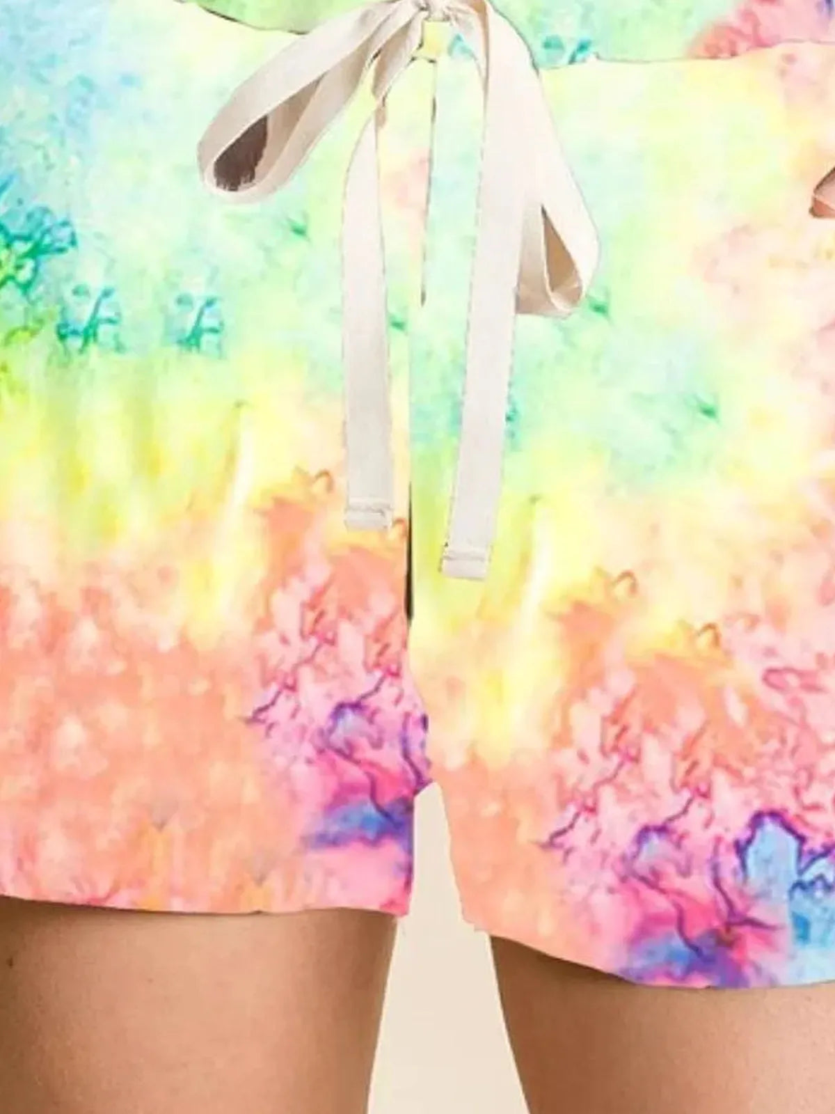 Tie Dye Cotton Knit Shorts with Drawstring Waist
