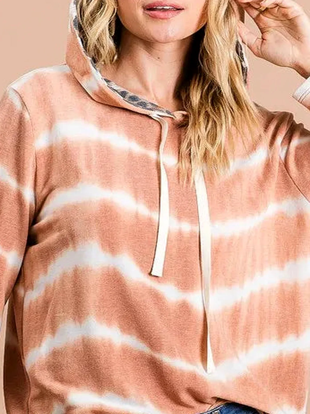 Tie-Dye Leopard Print Terry Hoodie with Drawstring