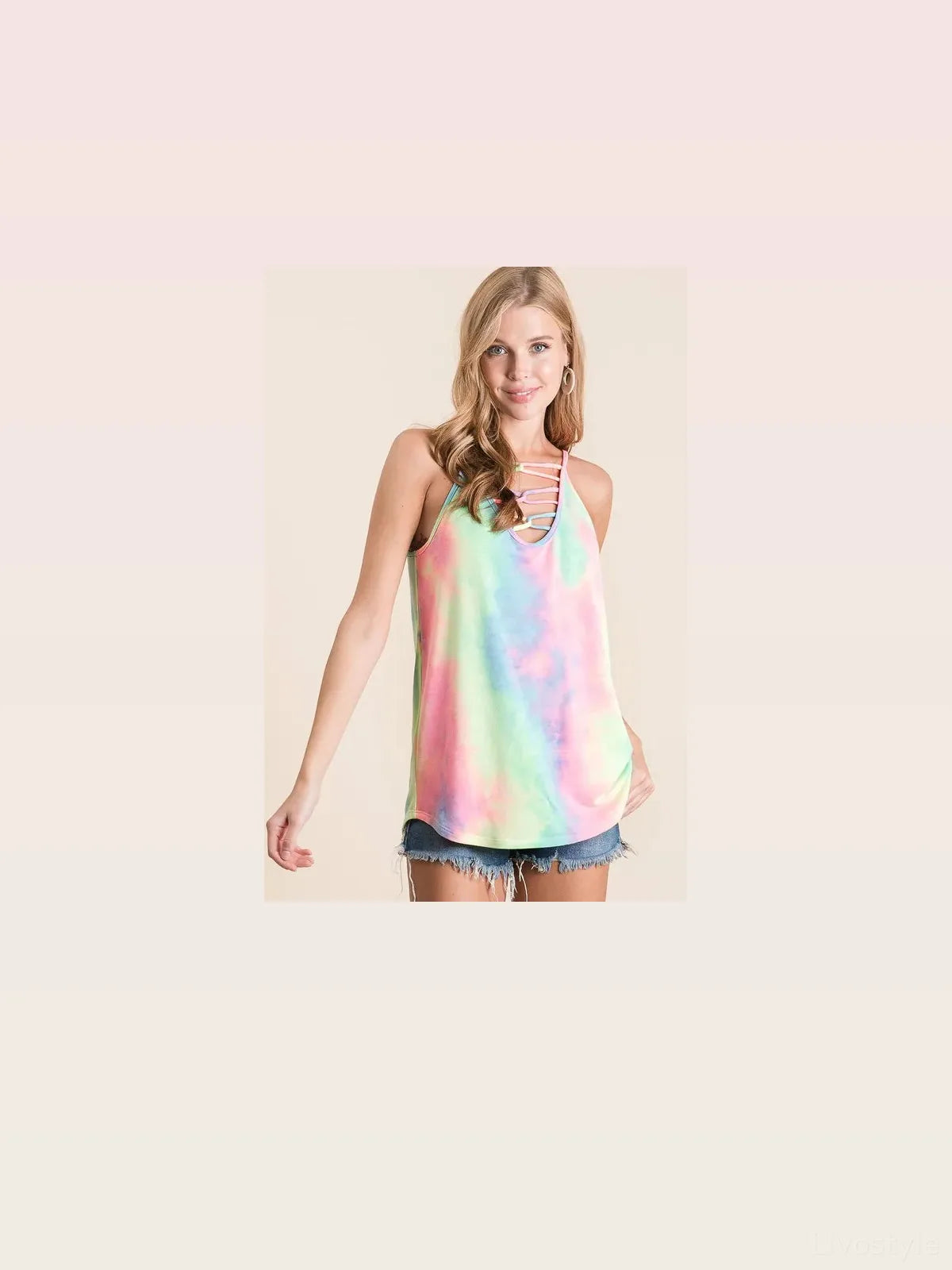 Tie-Dye Camisole with Caged Halter Neck