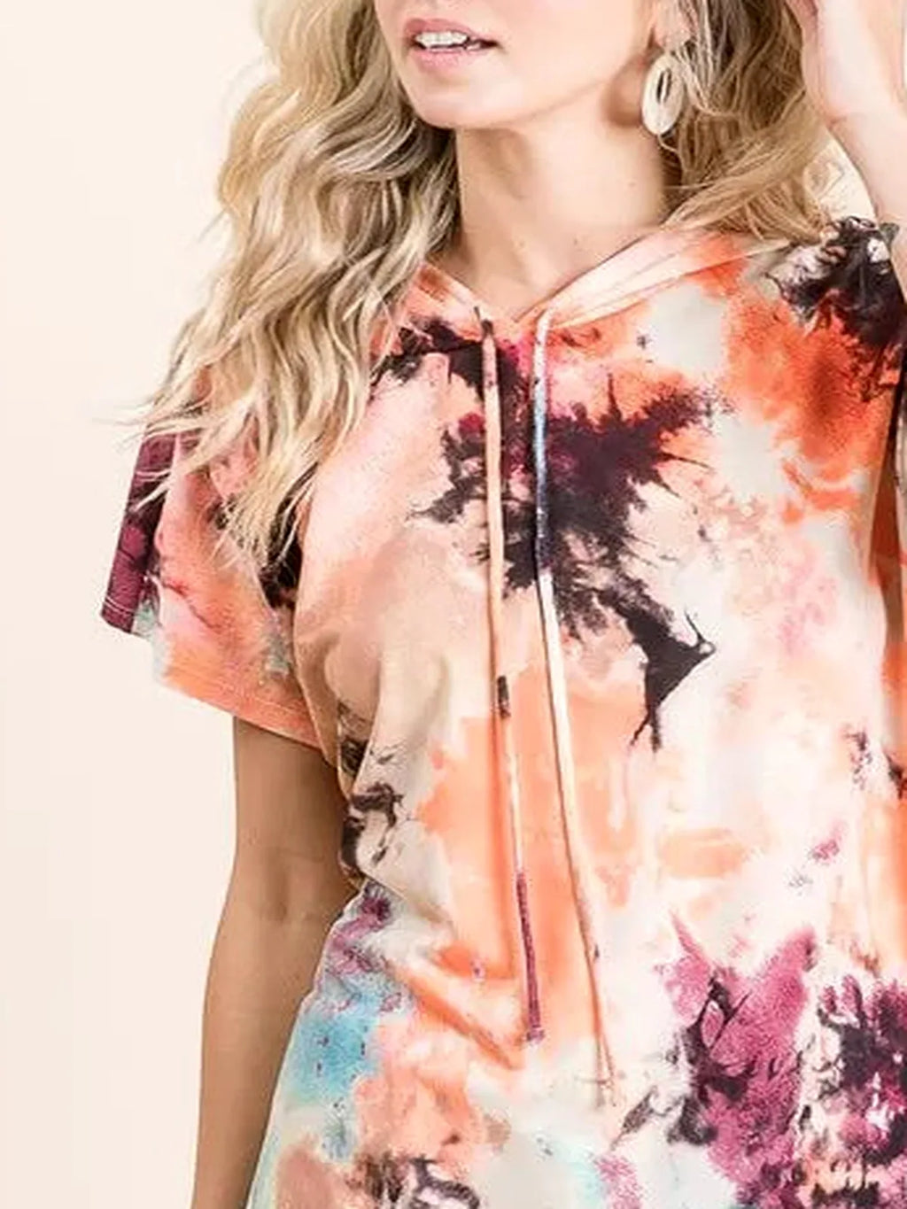 Tie-Dye Cotton Terry Hoodie with Adjustable Drawstring