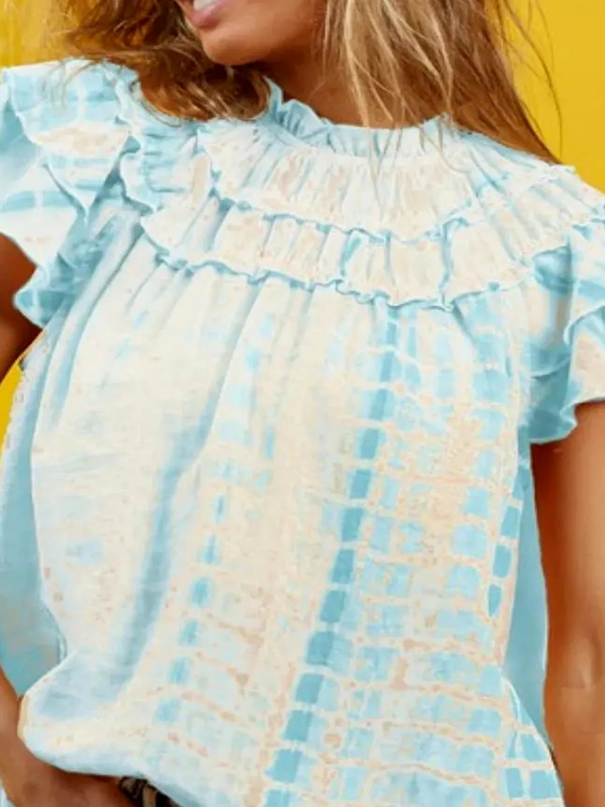 Tiered Ruffle Neck Tie-Dye Top