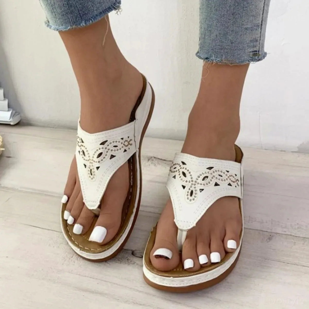 Toe Post Platform Thong Sandals with Cushioned Footbed