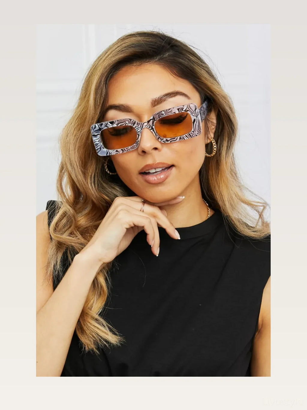 Patterned Polycarbonate Rectangle Sunglasses with Brown Lenses