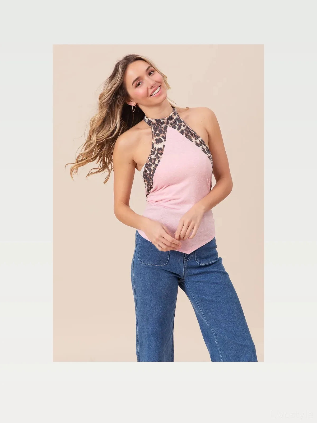 Leopard Print Halter Top with Tie Detail
